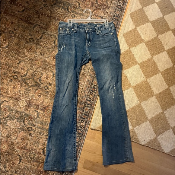 Miss Me Y2K Blue Denim Jeans with Silver Button and Cowhide Detail Size 29 - Picture 3 of 6